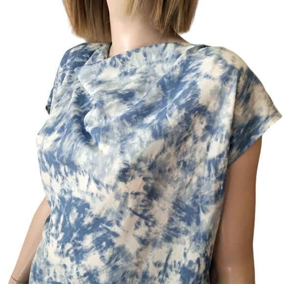 H Halston Blouse Top Asymmetric Draped Flutter Sleeve Tonal Tie Dye Rivier XS-S - Picture 12 of 16
